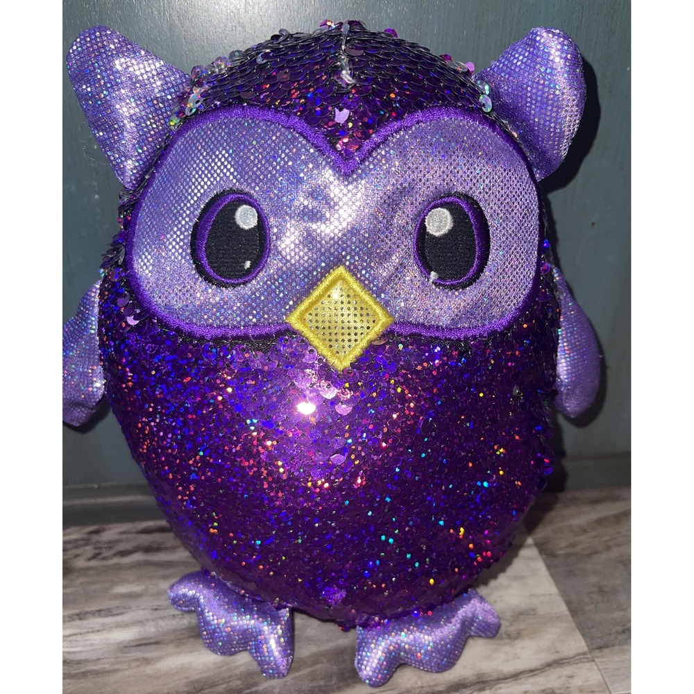 Shimmeez Sequin Owl Plush 9" Sequin Reversible Purple Silver Stuffed Animal